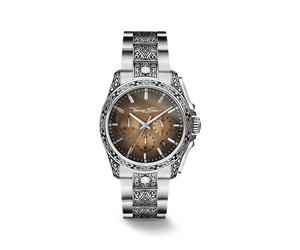 Chronograph THOMAS SABO "Engraved", silber (silberfarben, braun), Armbanduhren, Herren, Chronograph, Quarzuhr, Armbanduhr, Herrenuhr, Edelstahlarmband, analog, Tag (61582116-0) silberfarben, braun
