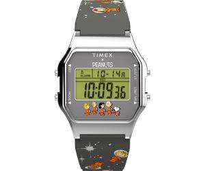 Chronograph TIMEX "TIMEX x PEANUTS TIMEX 80", schwarz (schwarz, orange), Armbanduhren, Damen, Chronograph, Quarzuhr,Armbanduhr,Herren,Damen,Resinarmband,Stoppfunktion,digital (89941431-0) schwarz, ora