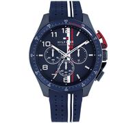Chronograph TOMMY HILFIGER "BANK", blau (dunkelblau), Armbanduhren, Herren, Chronograph, Quarzuhr, Armbanduhr, Herrenuhr, Silikonarmband, analog, Stoppfunktion (71671946-0) dunkelblau