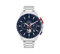 Chronograph TOMMY HILFIGER "BANK", silberfarben, blau, Armbanduhren, Herren, Chronograph, Quarzuhr, Armbanduhr, Herrenuhr, Edelstahlarmband, analog, Tag (71656852-0) silberfarben, blau
