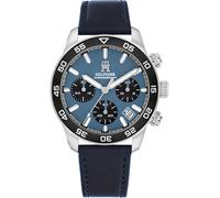 Chronograph TOMMY HILFIGER "TH85 CHRONOGRAPH", blau (dunkelblau), Armbanduhren, Damen, Chronograph, Quarzuhr, Armbanduhr, Herrenuhr, Lederarmband, analog, Tag (99498335-0) dunkelblau