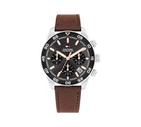 Chronograph TOMMY HILFIGER "TH85 CHRONOGRAPH", braun, anthrazit, Armbanduhren, Kinder, Chronograph, Quarzuhr, Armbanduhr, Herrenuhr, Lederarmband, analog, Tag (86241069-0) braun, anthrazit