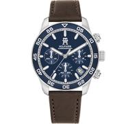 Chronograph TOMMY HILFIGER "TH85 CHRONOGRAPH", braun (braun, dunkelblau), Armbanduhren, Herren, Chronograph, Quarzuhr, Armbanduhr, Herrenuhr, Lederarmband, analog, Tag (85510400-0) braun, dunkelblau