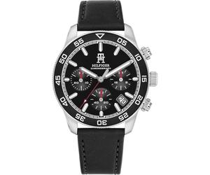Chronograph TOMMY HILFIGER "TH85 CHRONOGRAPH", schwarz, Armbanduhren, Herren, Chronograph, Quarzuhr, Armbanduhr, Herrenuhr, Lederarmband, analog, Tag (53665325-0) schwarz