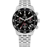 Chronograph TOMMY HILFIGER "TH85 Chrono" Armbanduhren silberfarben, schwarz Herren (32694621-0) silberfarben, schwarz