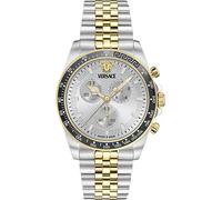 Chronograph VERSACE "GRECA CHRONO WAVE", gold (silbergoldfarben, weiß), Armbanduhren, Herren, Chronograph, Quarzuhr, Armbanduhr, Herrenuhr, Swiss Made, Edelstahlarmband, analog (33470261-0)