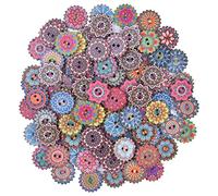 Chstarina 100 Stück gemischte Knöpfe aus Holz, zufällige Auswahl, Retro, 20 mm, Blumenmalerei, Formen, Knöpfe mit 2 Löchern zum Nähen von Basteldekorationen (Blumenknöpfe)