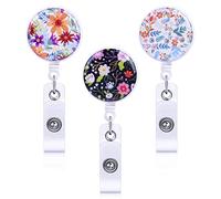 Chstarina Blumenmuster Ausweishalter mit Clip,Ausweis jojo Kartenhalter Ausweishülle Schlüsselanhänger Ausziehbar Schlüsselkette mit Schlüsselband Ausziehbar Retractable Badge Mit Reißfester Schnur