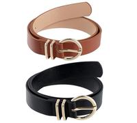 Chstarina Damen Ledergürtel 2 Stück, Mode Casual Ledergürtel mit Goldschnalle, 2.8cm Breit, Schwarz + Braun