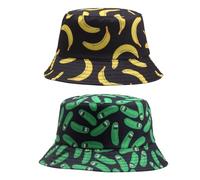 CHSZSH 2 Stück Bucket Hats, Gurken- und Bananendruck, Reversible, Street Fashion, Outdoor-Sonnenschutz, Unisex, Schwarz, Eimerhut, Sommer, Casual