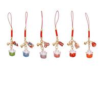 CHUANGOU 6pcs Glückskatze Schlüsselanhänger Glöckchen Ornament Cute Maneki Neko Cat Japanisch Chinesisch Feng Shui Glückskatze Handtasche Rucksack Auto Anhänger