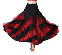 Chukamalilayi Langer Flamenco-Rock für Damen, Ballsaal, moderner Latein-Tanz, Tango, Wettkampf, moderner Tanzröcke, rot, Einheitsgröße