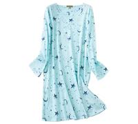 CHUNG Damen Nachthemd Damen Nachthemd über dem Knie Langarm Rundhals Baumwolle Nachtwäsche Niedliches Muster Loungwear Frühling Sommer, Grüner Stern, XL
