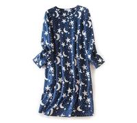 CHUNG Damen Nachthemd Damen Nachthemd über dem Knie Langarm Rundhals Baumwolle Nachtwäsche Niedliches Muster Loungwear Frühling Sommer, Marineblau mit Sternenmotiv, S