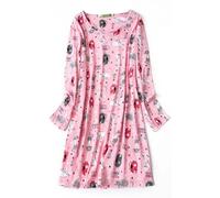 CHUNG Damen-Nachthemd über dem Knie, langärmelig, Rundhalsausschnitt, Baumwolle, Nachtwäsche, niedliches Muster, Loungewear, Frühling Sommer, Rosa/Katze, XXL