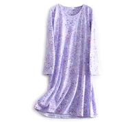 CHUNG Damen-Nachthemd über dem Knie, langärmelig, Rundhalsausschnitt, Baumwolle, Nachtwäsche, niedliches Muster, Loungewear, Frühling Sommer, Babybreath, XL