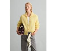 Cardigan MARC O'POLO DENIM "aus weichem Schurwolle-Mix", Damen, Gr. XXS, gelb (medium gelb melange), Obermaterial: 63% Schurwolle, 16% Polyamid, 11% Alpaka, 10% Polyacryl., unifarben, regular fit, Rip