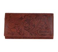 Chunkyrayan Echtleder Damen Geldbörse Hochwertig Vintage RFID Schutz inklusive Leder Schlüsselanhänger GB-27 Dark Brown Flower