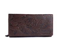 Chunkyrayan Echtleder Damen Geldbörse Hochwertig Vintage RFID Schutz inklusive Leder Schlüsselanhänger GB-27 Brown Madrid Flower