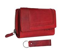 Chunkyrayan Echtleder Damen Geldbörse Hochwertig Vintage RFID Schutz inklusive Leder Schlüsselanhänger GB-23 Red