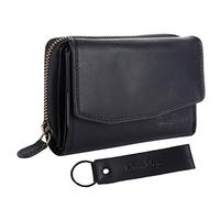 Chunkyrayan Echtleder Damen Geldbörse Hochwertig Vintage RFID Schutz inklusive Leder Schlüsselanhänger P GB-6 Black