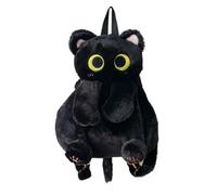 CHUNLINLAODA Plüschtier Katze Rucksack, Damen Schwarze Katze Plüsch Rucksack, Niedliche Schultasche, Plüsch Schultasche in Katzenform für Handy Snack Kosmetik (Schwarz)