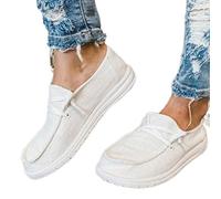 CHUNNUAN Herbst Damen Segeltuchschuhe Solid Leopard Atmungsaktiv Schnür-Sneaker Slip On Loafers Faule Casual Runde Zehen Vulkanisierte Flats-Weiß, 39