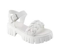 CHUNNUAN Trend Damen Sandalen in Bonbonfarben, Sommer, Plateau, klobige Absätze, offene Zehenpartie, solide gewebte Schnalle, Riemen, Damen, Punk-Schuhe, Sandalen-Weiß, 36