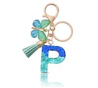CHUQING Schlüsselanhänger Buchstabe Mädchen Schlüsselanhänger mit Anfangsbuchstaben Schmetterling Keychain Letter Geschenke für Frauen Damen Blau Grün P
