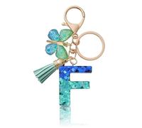 CHUQING Schlüsselanhänger Buchstabe Mädchen Schlüsselanhänger mit Anfangsbuchstaben Schmetterling Keychain Letter Geschenke für Frauen Damen Blau Grün F