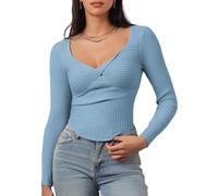CHYRII Sexy Damen-Top, modisch, gedreht, gerippt, Winter, Pullover, Ausgehen, bauchfreies Oberteil, Blau, Mittel