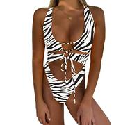 CHYRII Women's Zebra Print Sexy Cutout Lace Up Backless High Cut One Piece Swimsuit Monokini M