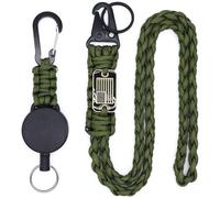 cibtdtl Ausziehbarer Schlüsselanhänger, robuster Karabiner, Ausweishalter mit ausziehbarer ID-Clip-Rolle, Paracord-Schlüsselband, Stahlseil und Fallschirmseil-Halskette, 2 Stück