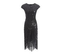 Cicano Damen Flapper Kleider 1920er Jahre Pailletten Fransen Art Deco Roaring 20er Jahre Gatsby Kleid, Schwarz , X-Small