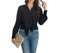 CiCiBird Lässiges Damen-Shirt, Knopfleiste, langärmelig, bedruckt, Sommer, Herbst, modisches Oberteil, Schwarz, Mittel