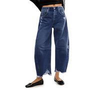 Cicy Bell Damen Baggy Wide Leg Jeans Barrel Hufeisen Boyfriend Cropped Raw Hem Denim Pants, Marineblau, 38