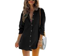 Cicy Bell Damen Langärmel Bluse Sommer Musselin Tops Baumwolle Casual Button Down Shirt Kleid Tops Loose Tunica Strandkleid Bikini Cover Up(Schwarz,M)