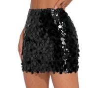 Cicy Bell Damen Paillettenrock Kurz Glitzerrock Hohe Taille Minirock | Festival Party kleid Sexy Elastische A-Linie Röcke GlitzerSkirt