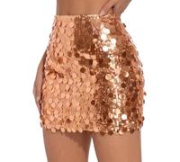 Cicy Bell Damen Paillettenrock Kurz Glitzerrock Hohe Taille Minirock | Festival Party kleid Sexy Elastische A-Linie Röcke GlitzerSkirt