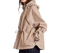 Cicy Bell Damen Regenjacke Oversize Kariertes Übergangsjacke Windbreaker | Reißverschluss,Lockere Windjacke,Kariertes Jackett,Outdoor Jacken，Leichte Sportjacke mit Kapuze,Zip Hoodie