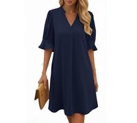 Cicy Bell Damen Sommerkleid Elegant Halbarm Hemdkleid V Ausschnitt Party Kleider Freizeitkleider Einfarbig Midikleid Casual A Linien Kurzes Kleid Dunkelblau S