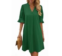 Cicy Bell Damen Sommerkleid Elegant Halbarm Hemdkleid V Ausschnitt Party Kleider Freizeitkleider Einfarbig Midikleid Casual A Linien Kurzes Kleid Grün XS