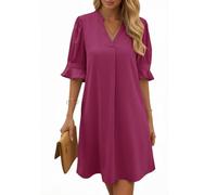 Cicy Bell Damen Sommerkleid Elegant Halbarm Hemdkleid V Ausschnitt Party Kleider Freizeitkleider Einfarbig Midikleid Casual A Linien Kurzes Kleid Rosarot XS