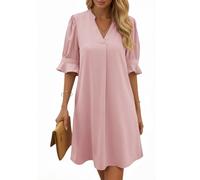Cicy Bell Damen Sommerkleid Elegant Halbarm Hemdkleid V Ausschnitt Party Kleider Freizeitkleider Einfarbig Midikleid Casual A Linien Kurzes Kleid Rosa XS