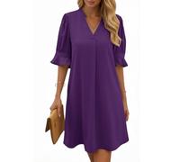 Cicy Bell Damen Sommerkleid Elegant Halbarm Hemdkleid V Ausschnitt Party Kleider Freizeitkleider Einfarbig Midikleid Casual A Linien Kurzes Kleid Violett S