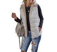 Cicy Bell Damen Wende-Weste Sherpa Fleece Steppweste mit Kapuze | Farbblock, Leichte, Wendbare Plüschige Kapuzenweste, Ärmellos Gesteppte Jacke mit Tasche