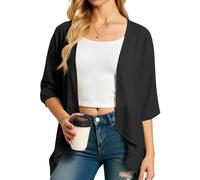 Cicy Bell Strickjacke Damen Sommer Kurzarm Cardigan V-Ausschnitt Leicht Bolero Sommerjacke Mit High Low Saum Oberteil Cover Up Schwarz S