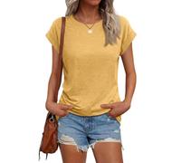 Cicy Bell Tshirt Damen Tops Rundhals Oberteile Elegant Basic Shirt Sommer Blusen.Gelb M
