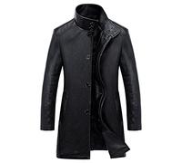CIDCIJN Herren Lederjacke - Luxus Trench Ledermantel Herren Einreihig Business Casual Lederjacke Männlich Schwarz Lange Pu Mantel Große Größe, Schwarz, 4Xl