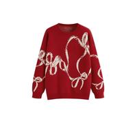 CIDER Damen-Pullover mit Schleife, niedlich, Y2K, langärmelig, Rundhalsausschnitt, Pullover, Rot/Ausflug, einfarbig (Getaway Solids), X-Groß